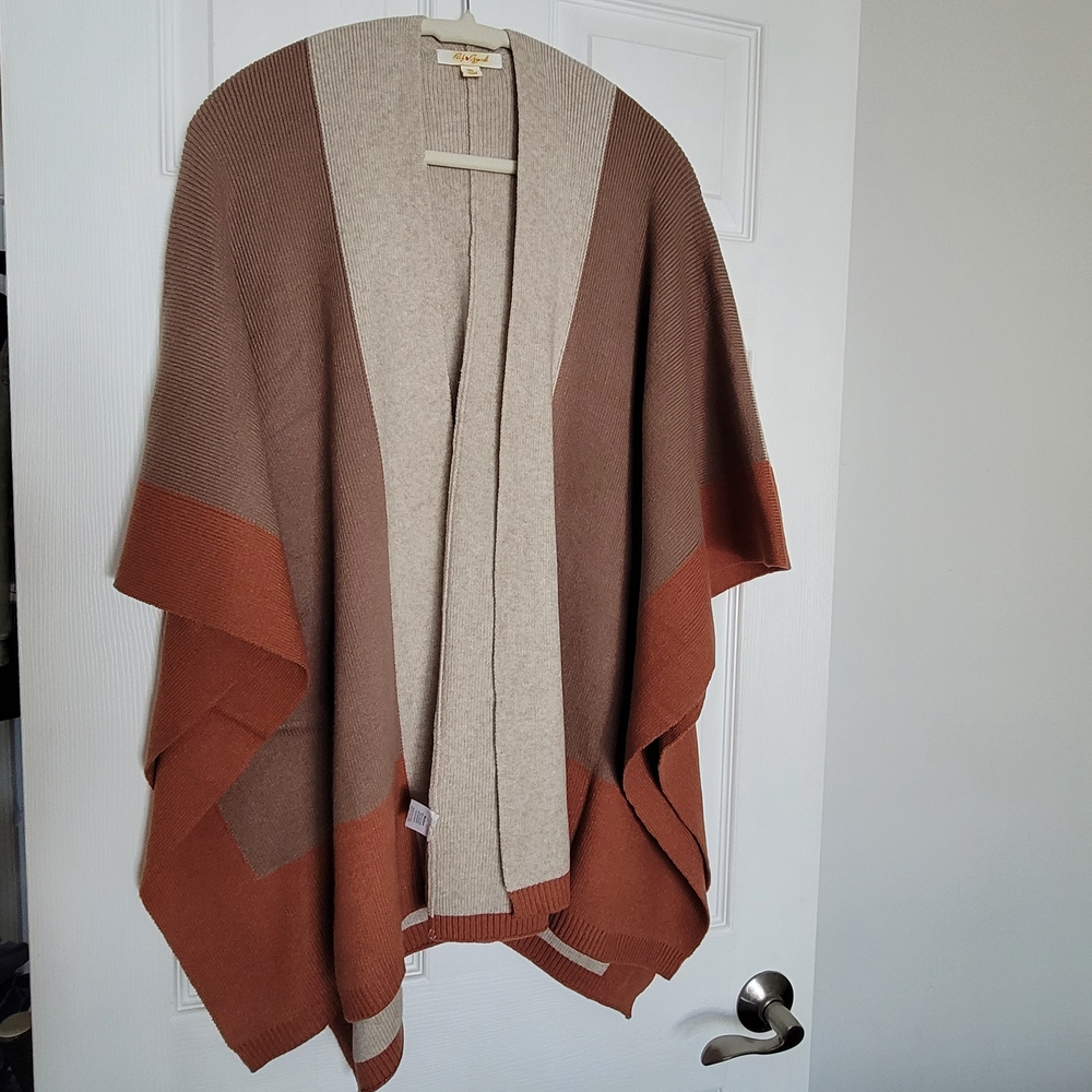 Colorblock Luxe Knit Poncho Wrap Earthy Neutrals One Size Fits All